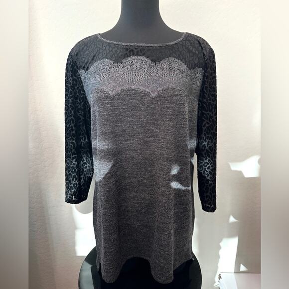 CHICO’S | Black Leopard Jacquard Knit Tunic Top | Size 2 Large - Picture 2 of 7